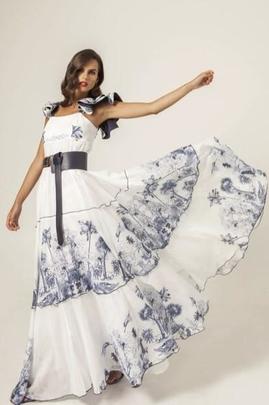 Vestido Largo Masavi Volantes Hombro Salvaje Blanco para Muj