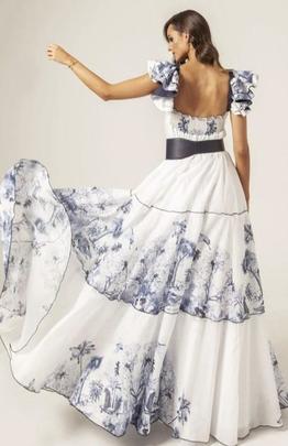 Vestido Largo Masavi Volantes Hombro Salvaje Blanco para Muj