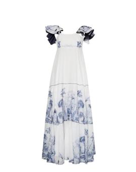 Vestido Largo Masavi Volantes Hombro Salvaje Blanco para Muj