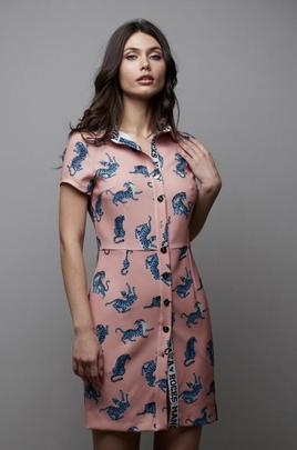 Vestido Camisero Mängata Estampado Tigres Rosa para Mujer