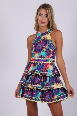 Vestido Halter Carmen Horneros Volantes Picunelas para Mujer