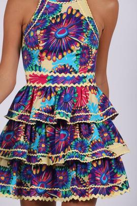 Vestido Halter Carmen Horneros Volantes Picunelas para Mujer