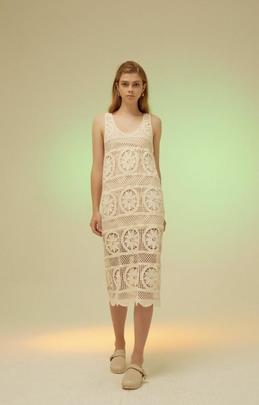 Vestido Crochet Isabelle Blanche Beige para Mujer