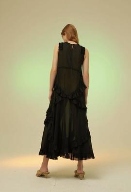 Vestido Largo Isabelle Blanche Volantes Negro para Mujer