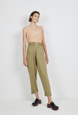 Pantalón Montoto Lino Pinzas Verde para Mujer
