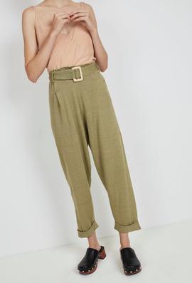 Pantalón Montoto Lino Pinzas Verde para Mujer
