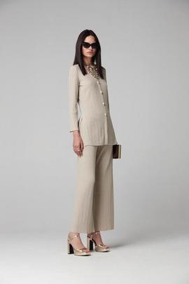 Pantalón Jogger Oky Ancho-Canalé Lúrex Beige para Mujer