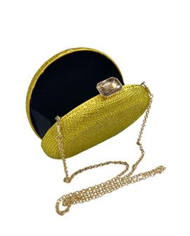 Clutch Redondo Brillos Amarillo para Mujer