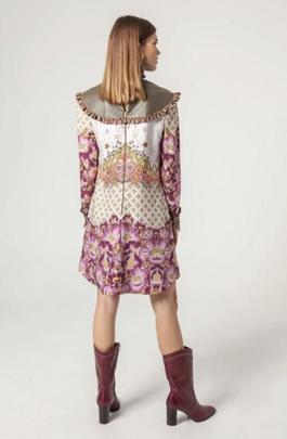 Vestido Masavi Canesú Poli Eco Khaki Flores Rosa para Mujer