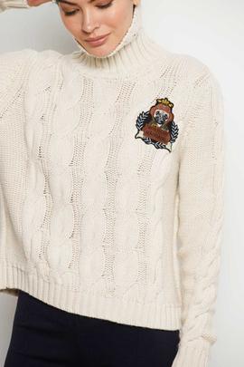 Jersey Mangata Cuello Alto Nudos Camel para Mujer