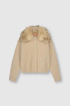 Chaqueta Punto Rino&Pelle Akina Cuello Pelo Beige para Mujer