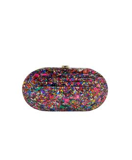 Clutch Ovalado Relieve Papeles Multi para Mujer