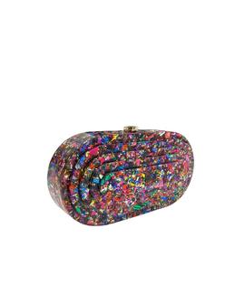 Clutch Ovalado Relieve Papeles Multi para Mujer