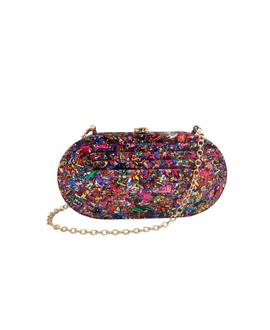 Clutch Ovalado Relieve Papeles Multi para Mujer