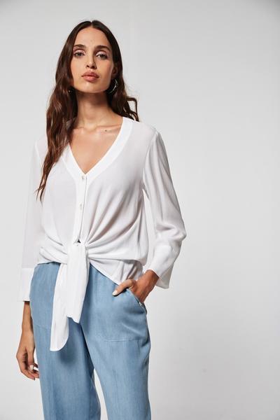Camisa Efel Oky Anudada-Crep Marrocaine Blanco para Muje