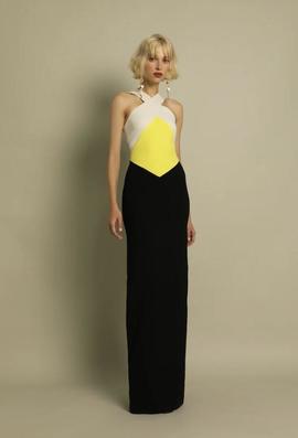 Vestido Victoria Viviane Beige Amarillo Negro para Mujer