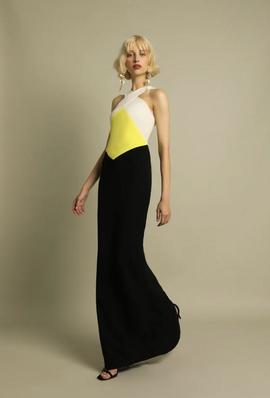 Vestido Victoria Viviane Beige Amarillo Negro para Mujer