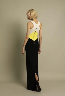 Vestido Victoria Viviane Beige Amarillo Negro para Mujer