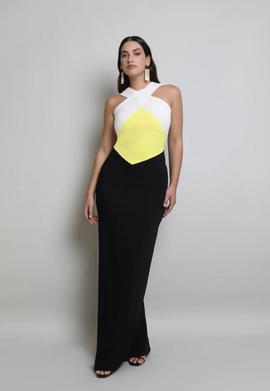 Vestido Victoria Viviane Beige Amarillo Negro para Mujer