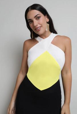 Vestido Victoria Viviane Beige Amarillo Negro para Mujer