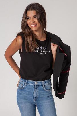 Camiseta Hombreras Mangata Negro para Mujer