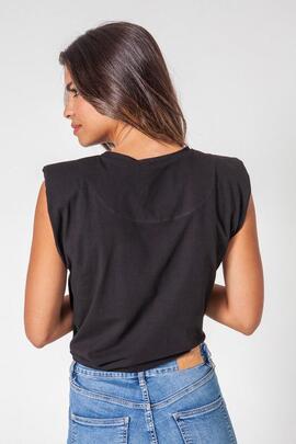 Camiseta Hombreras Mangata Negro para Mujer