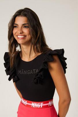 Body Mangata Volantes Hombros Negro para Mujer