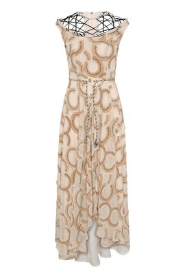 Vestido Largo Masavi Escote Cordones Étnico Beige para Mujer