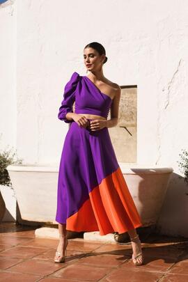 Falda Vuelo Cayma Closet Bicolor Morado y Naranja para Mujer