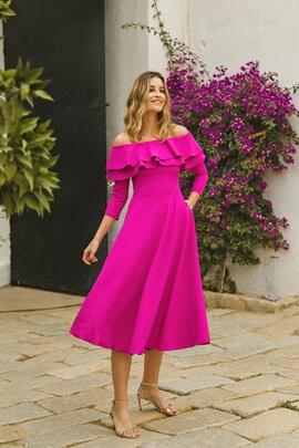 Vestido Evasé Cayma Closet Escote Barco Buganvilla para Muje